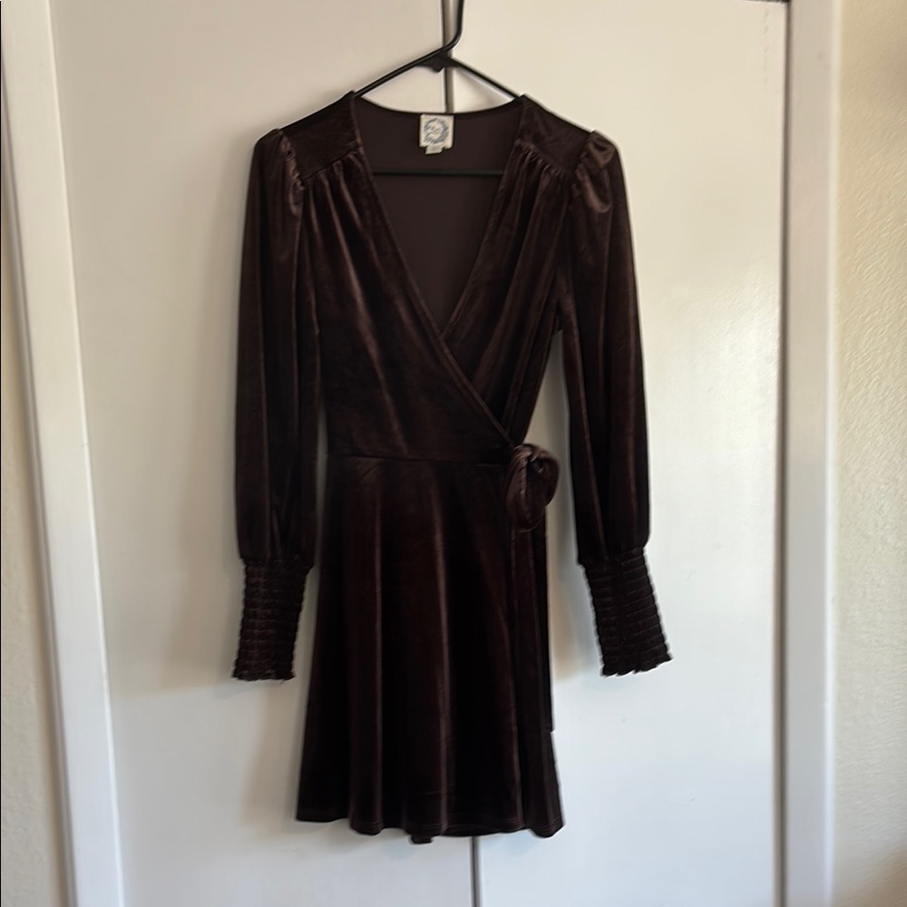 Blue Rain Fit and Flare Long Sleeve Cocktail Dress